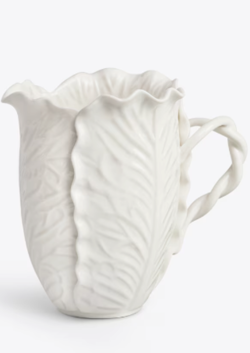 White ceramic jug with lettuce leaf features