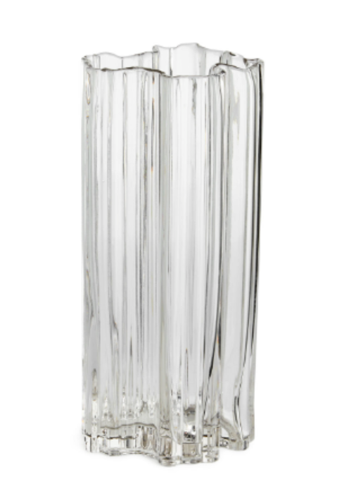 Clear glass tall vase with an irregular shape