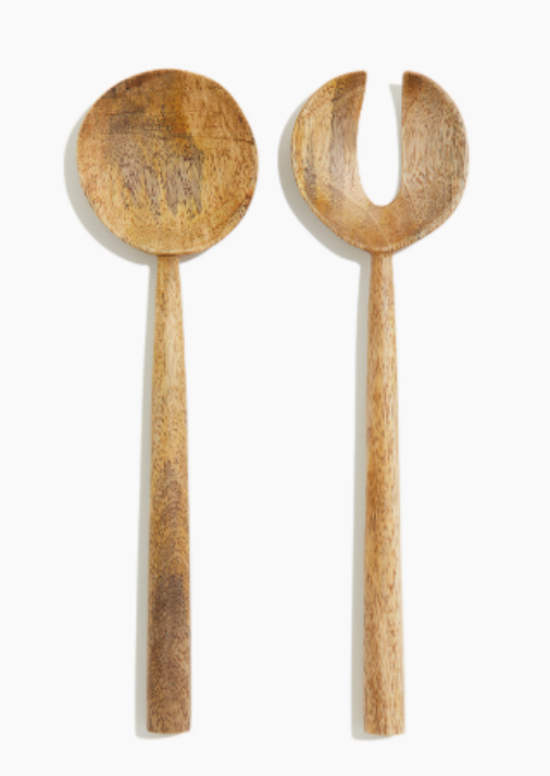 Large wooden spoon and fork for serving salad