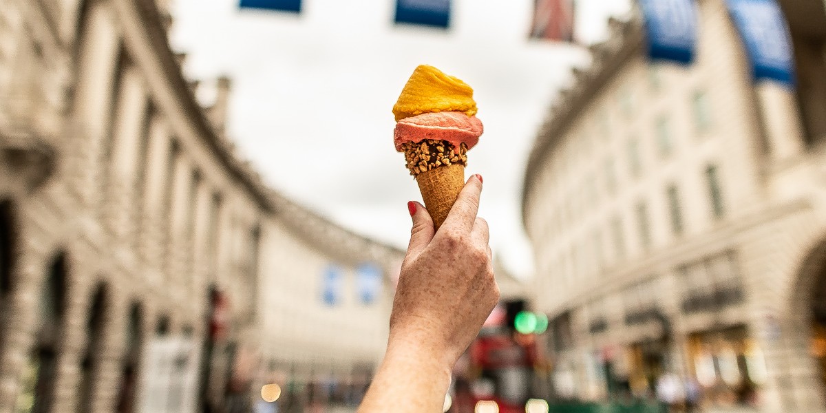 Hand holding ice cream on Regent Street